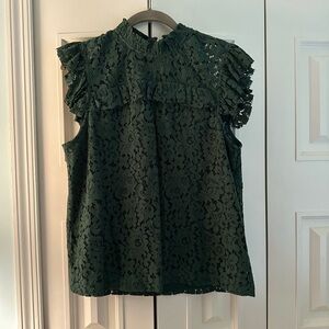 Ann Taylor Lace Mock Neck in Dark Green, size: M